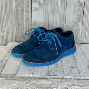 Cole Haan Lunargrand Blue Suede Wing Tip Oxfords Shoes Size 7 B